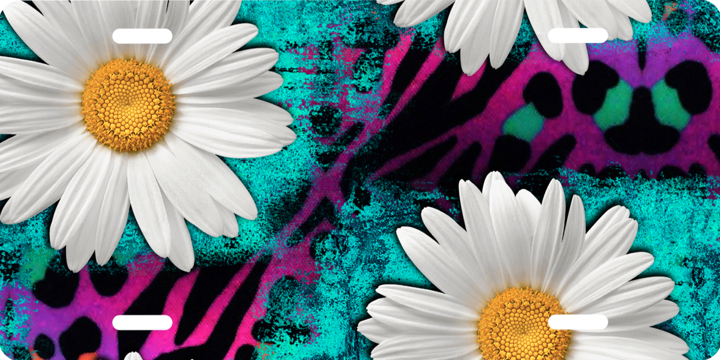 Neon Daisy Leopard License Plate