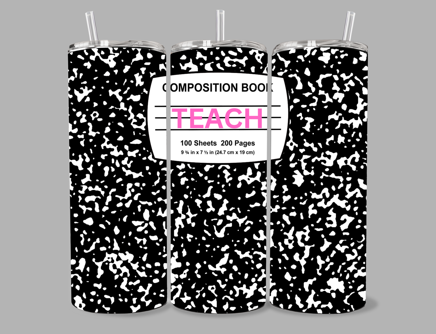 "Black Composition Book style" 20 oz Tumbler