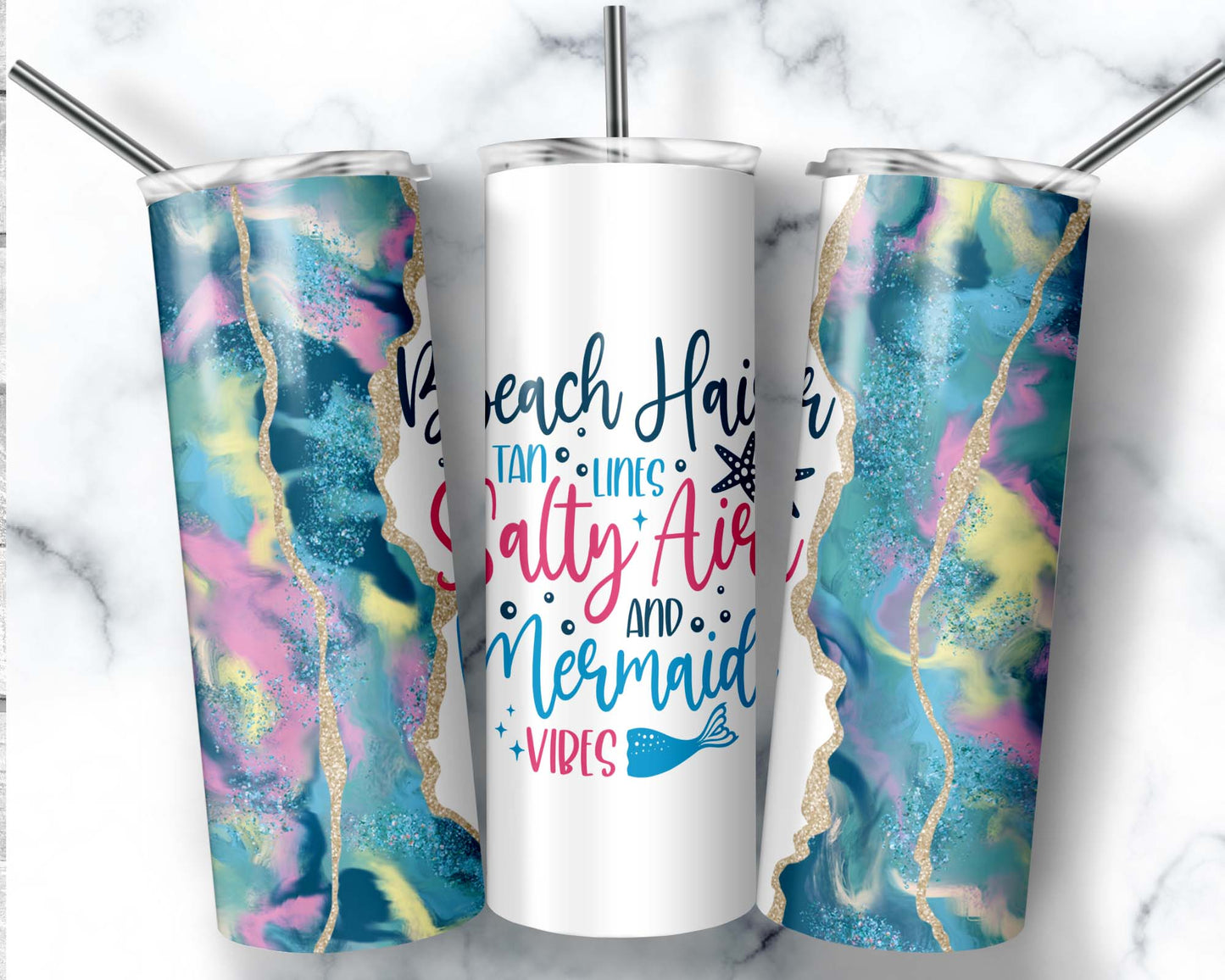 "Beach Hair Tan Lines Salty Air and Mermaid Vibes" 20 oz Tumbler