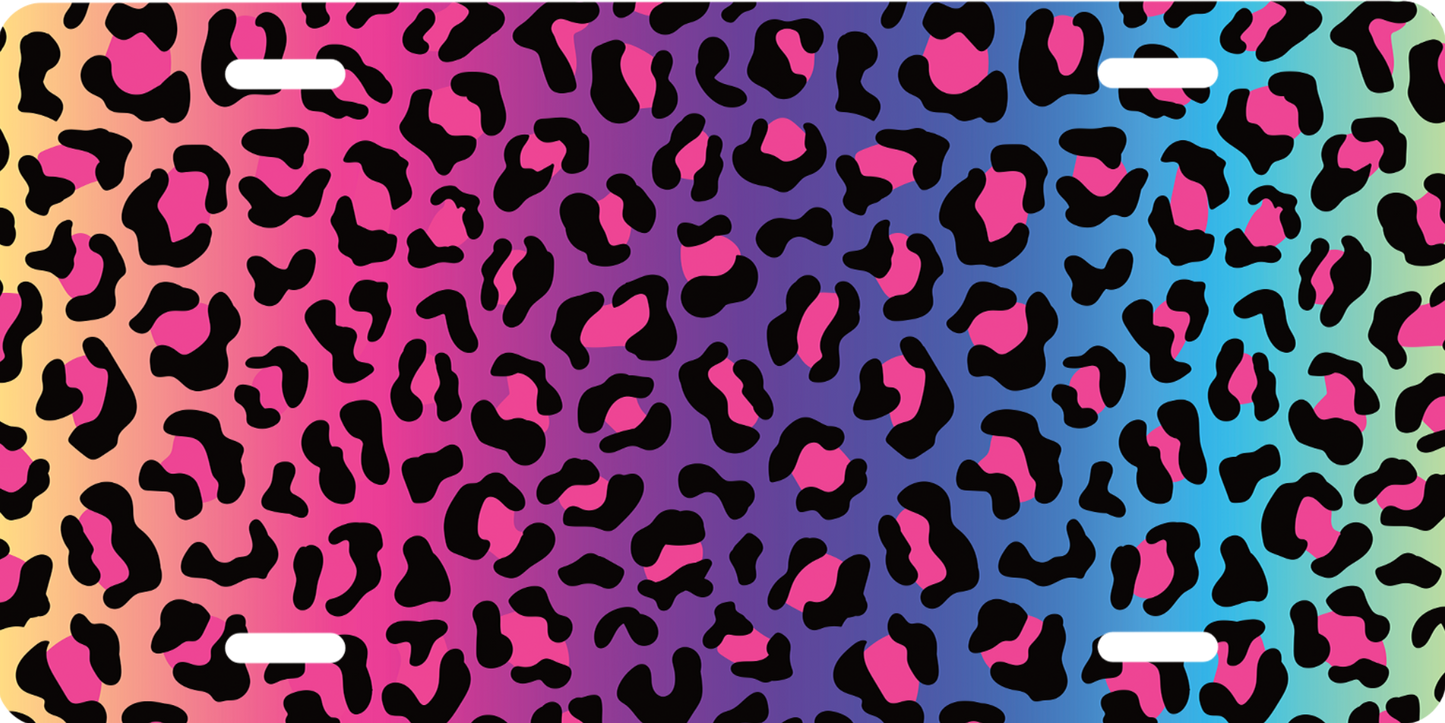 Rainbow Leopard Print License Plate