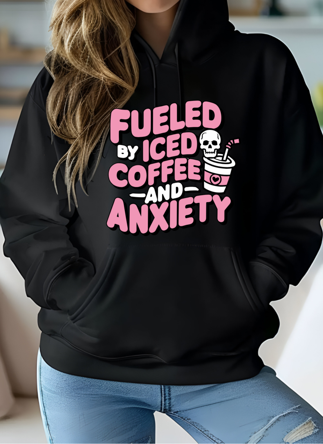 "Fueled by iced coffee and anxiety" t-shirt