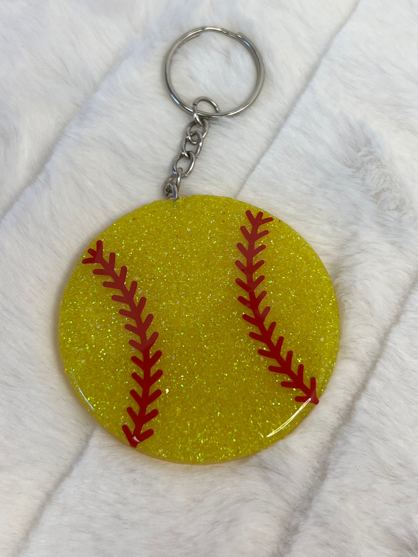 "Glittered Softball" Keychain