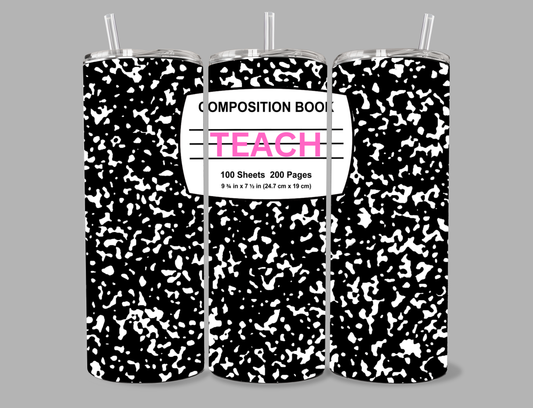 "Black Composition Book style" 20 oz Tumbler