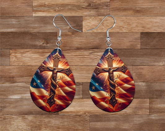 "US Flag and Cross" Earrings