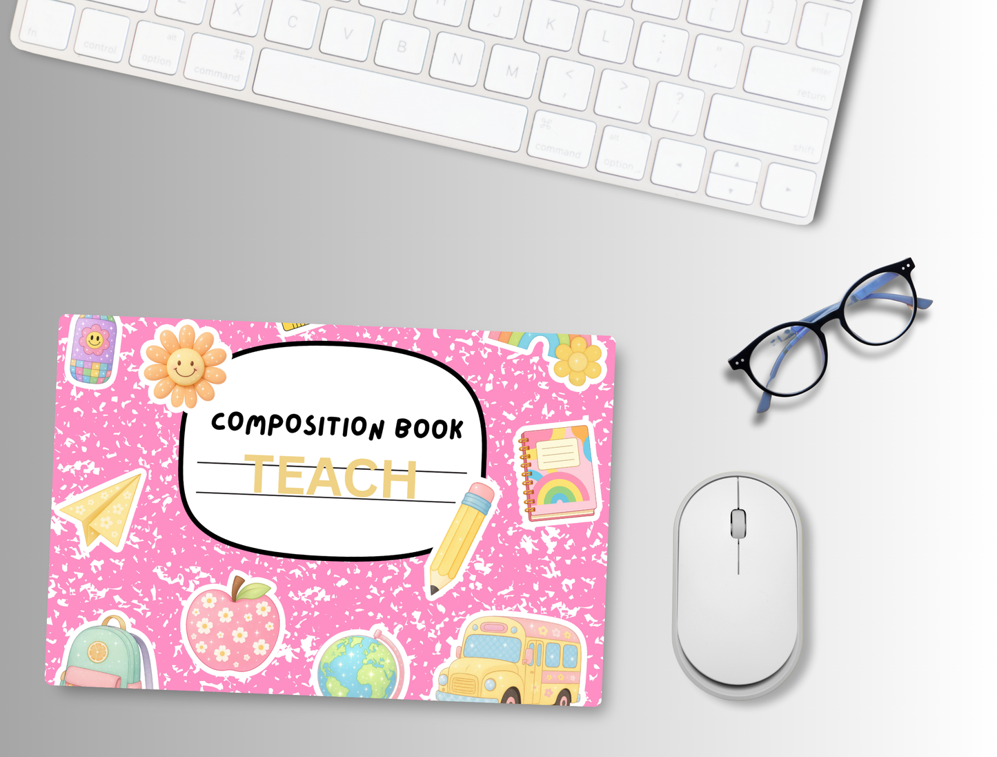 "Pink Teach Composition Themed" Mouse Pad