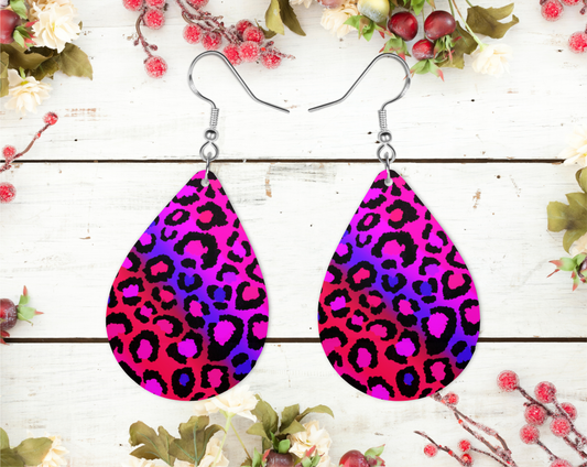"Pink/Purple Rainbow Cheetah" Earrings