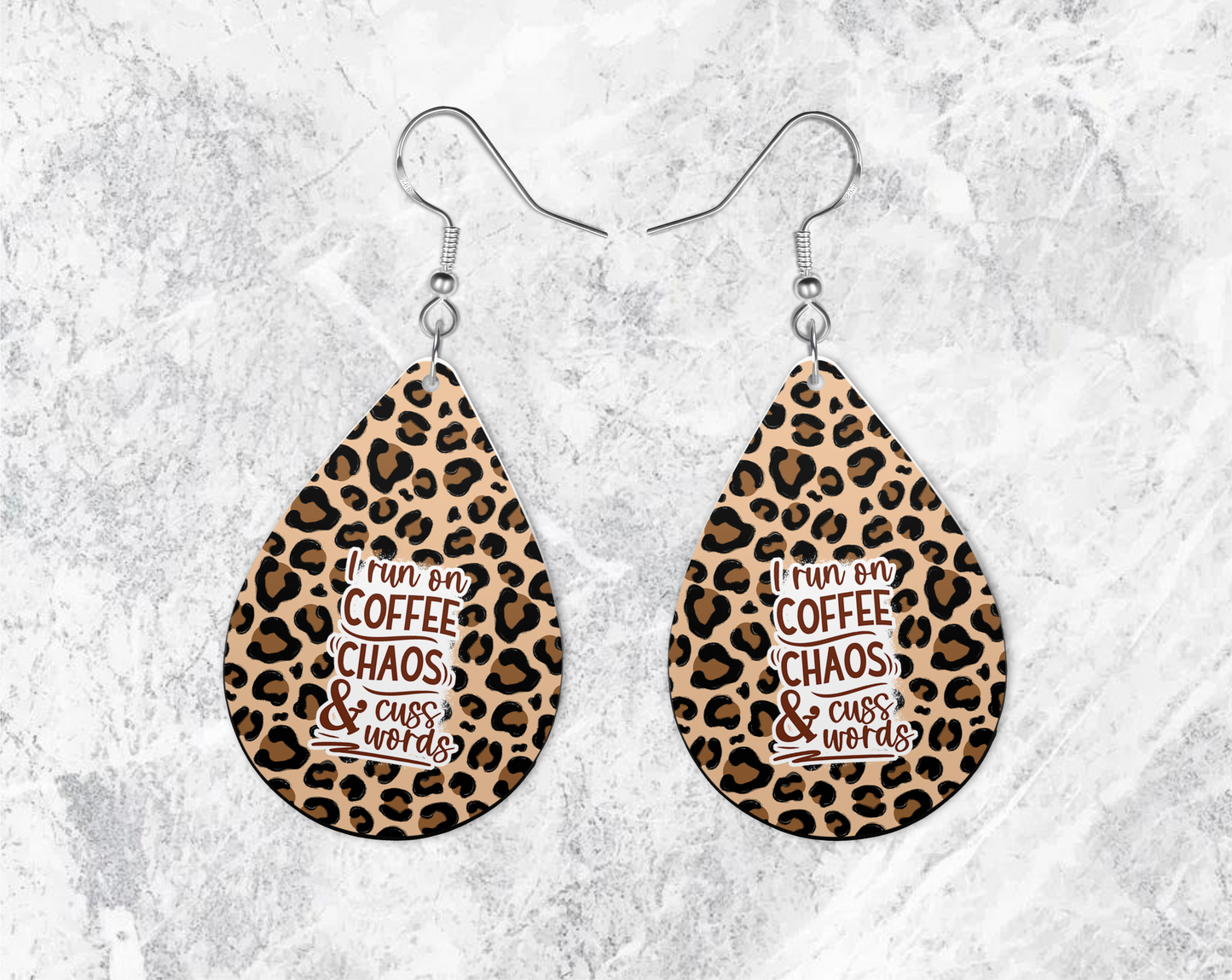 "I run on coffee chaos & cuss words" earrings