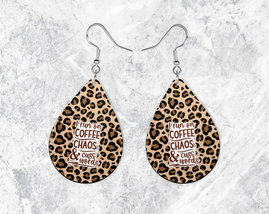 "I run on coffee chaos & cuss words" earrings