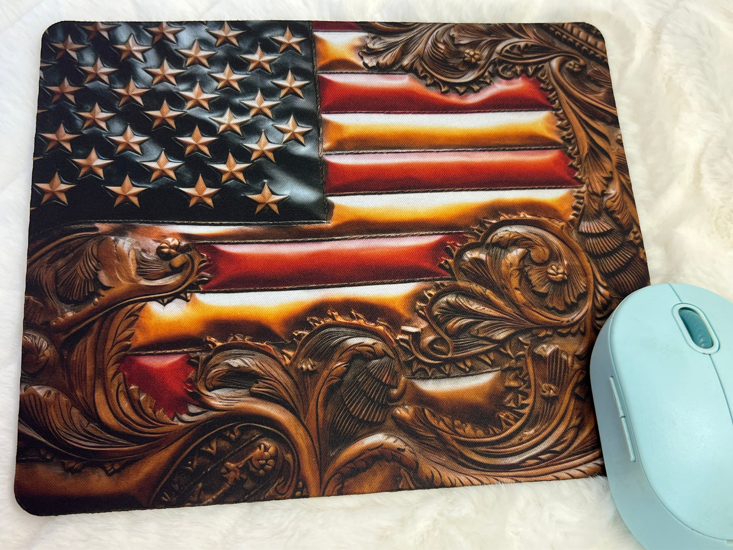 Tooled Leather Patriotic Mouse Pad