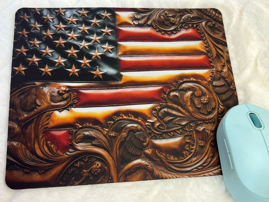 Tooled Leather Patriotic Mouse Pad