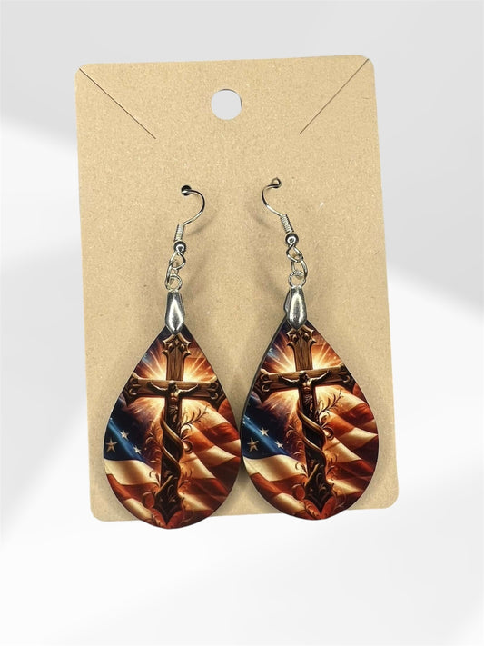 american cross earrings