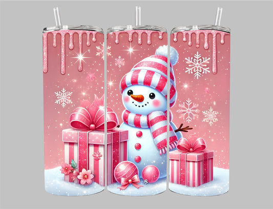 pink snowman christmas tumbler