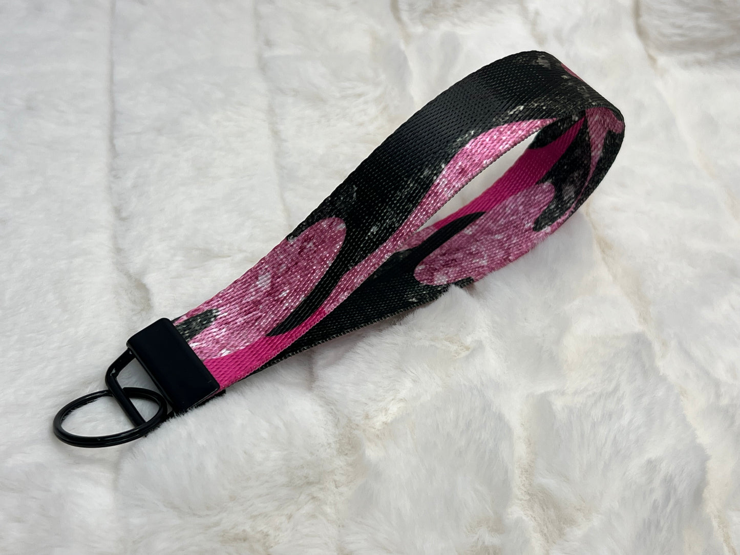 "Glitter pink and black camo patterned" Wristlet