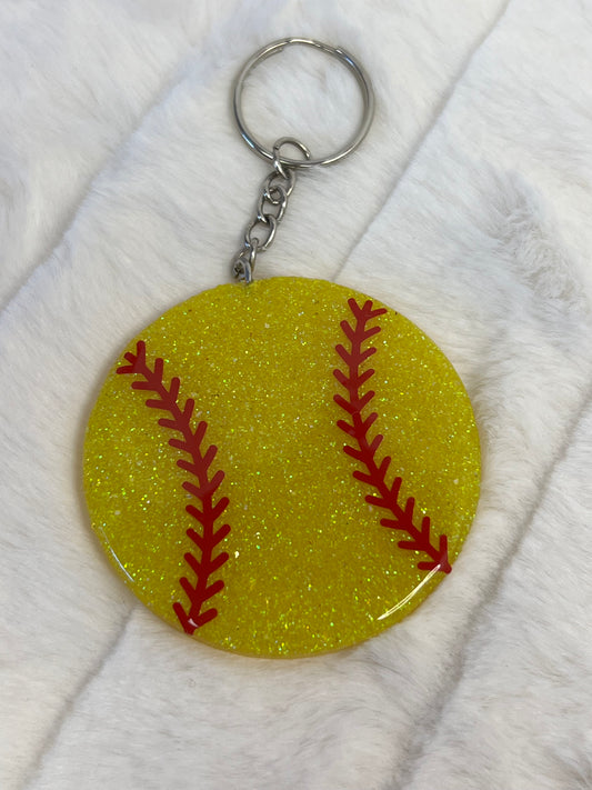 "Glittered Softball" Keychain