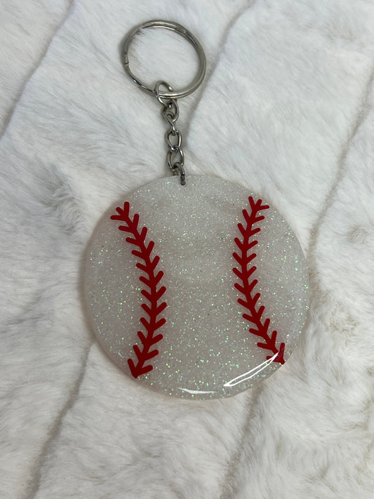"Glittered Baseball" Keychain