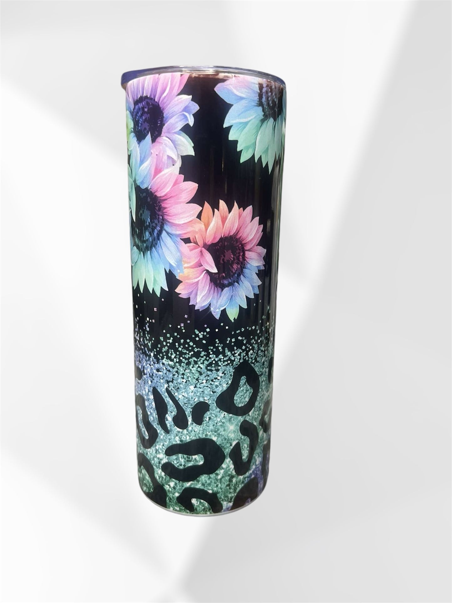 colorful flower and cheetah print tumbler