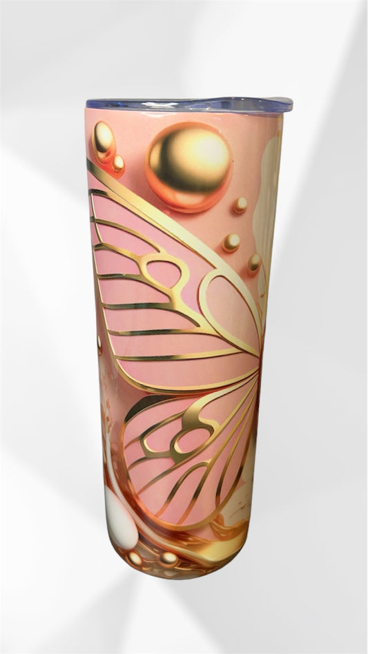 pink and gold butterfly tumbler