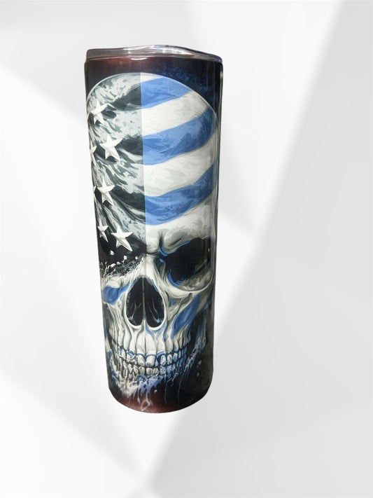 black and blue skull tumbler