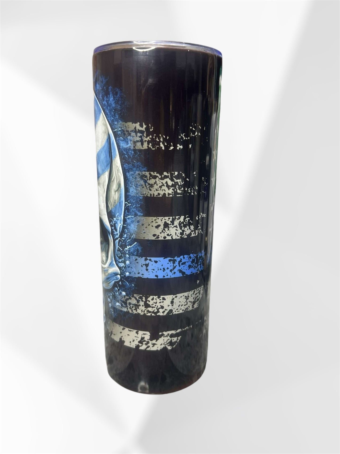 black and blue skull tumbler