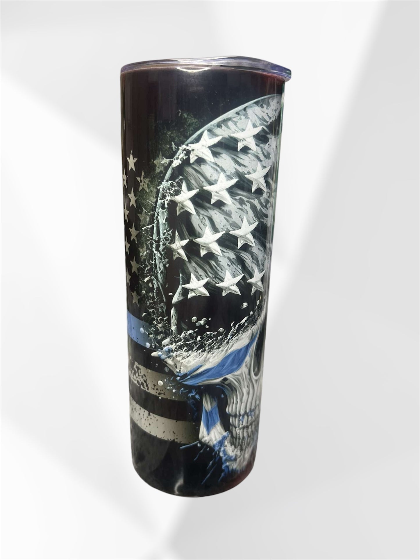 black and blue skull tumbler